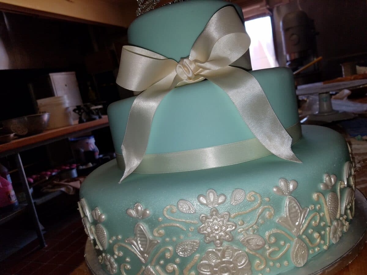 Teal Embroidery with Satin Bow