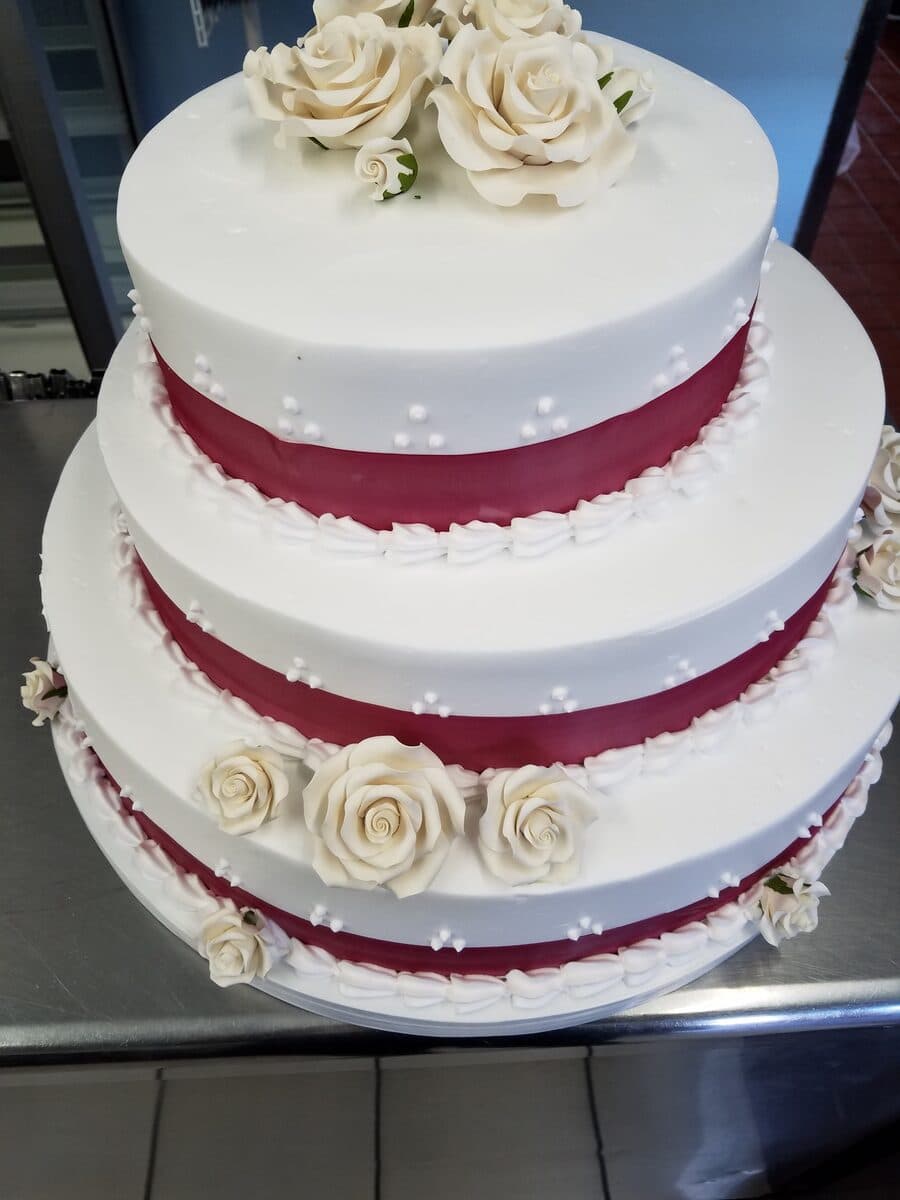 White & Burgundy with Cream Roses