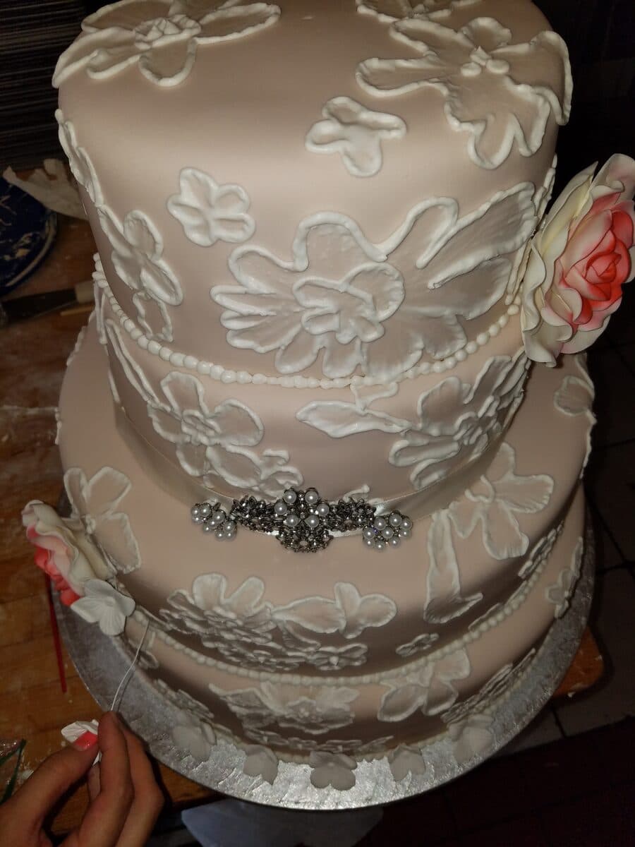 White Lace Appliqué with Brooch