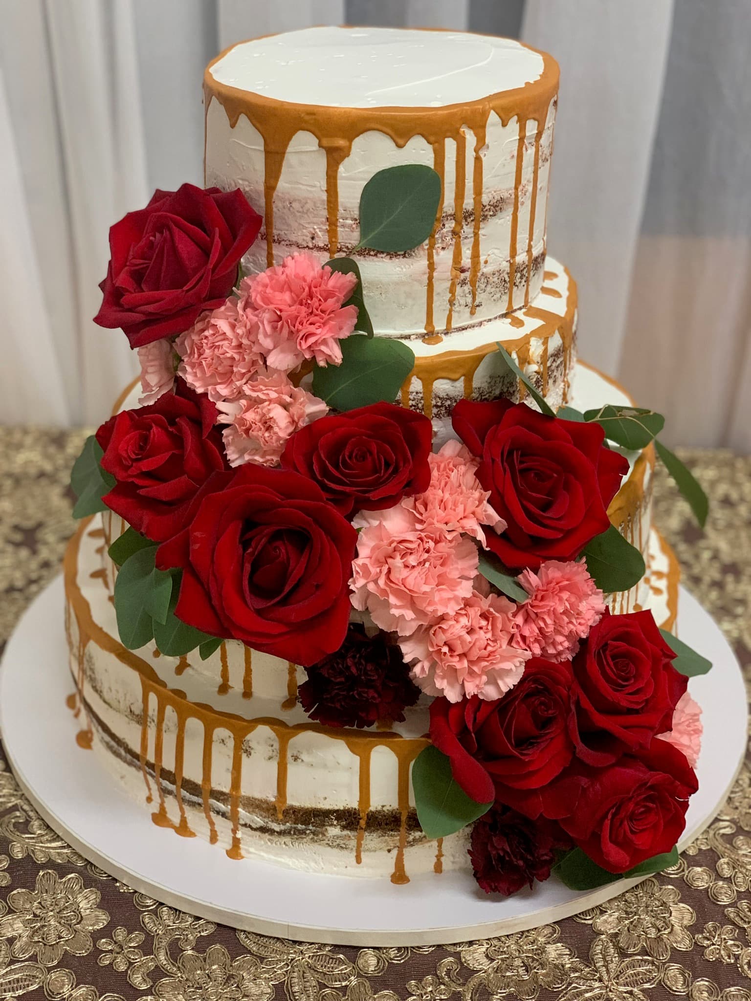 Semi-Naked Caramel Drip with Fresh Roses